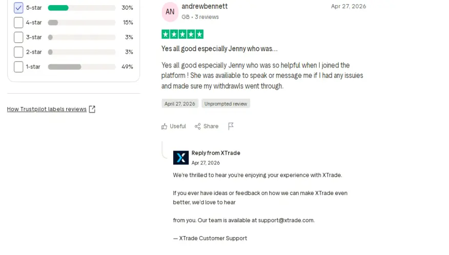 تجارب العملاء مع Xtrade